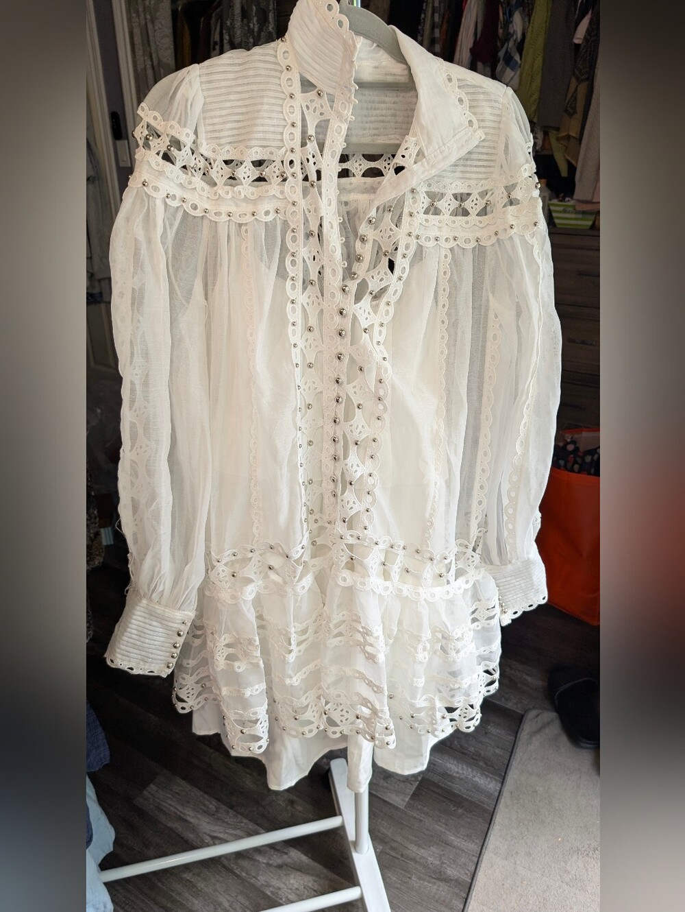 SHEIN White Eyelet Lace Ruffle Tunic Blouse/Mini Dress With Mini Dress/Camisole